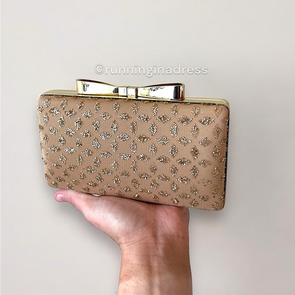 Kate Landry Gold Bow Clasp Evening Clutch with Chain or Braided Rope Crossbody - Picture 8 of 16